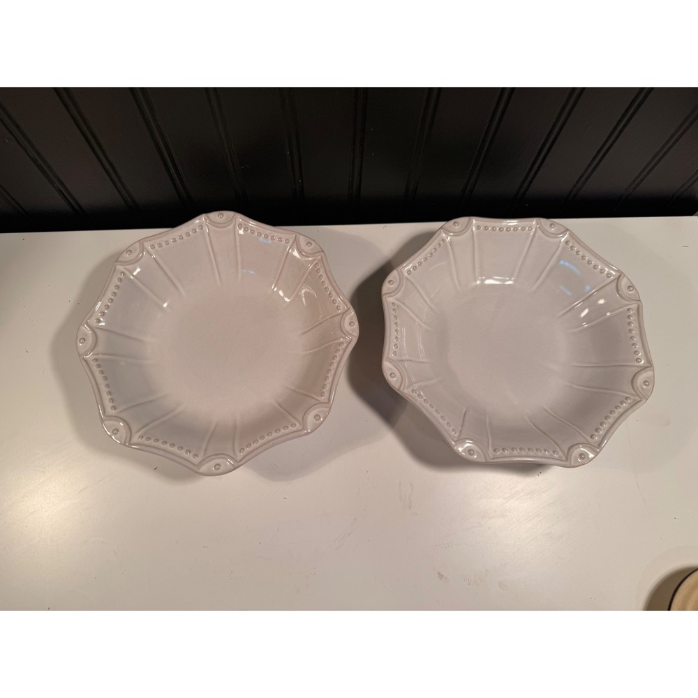 Pier 1 Natalia Stoneware Bowls Cream Beaded Scalloped Set of 2